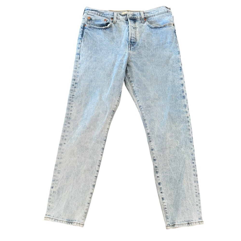 Levis Premium Jeans Womens 31 Blue Wedgie Button Fly Distressed Workwear Grunge